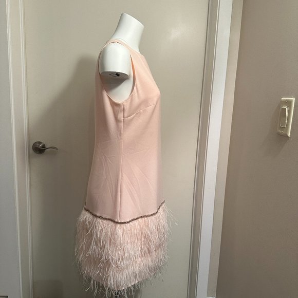NEW! SLEEVELESS FEATHER HEM SHIFT DRESS - Picture 9 of 10